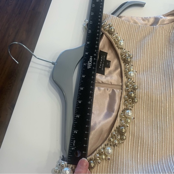 Tahari Sharon Fit & Flare Beaded Cocktail Dress 12 NWT Taupe Beige Party Classy - Picture 13 of 15